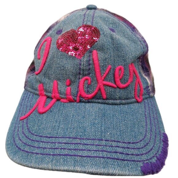 Disney Parks Hat Cap Strap Back Denim Plaid I Heart Mickey Embroidered Womens - Picture 1 of 9